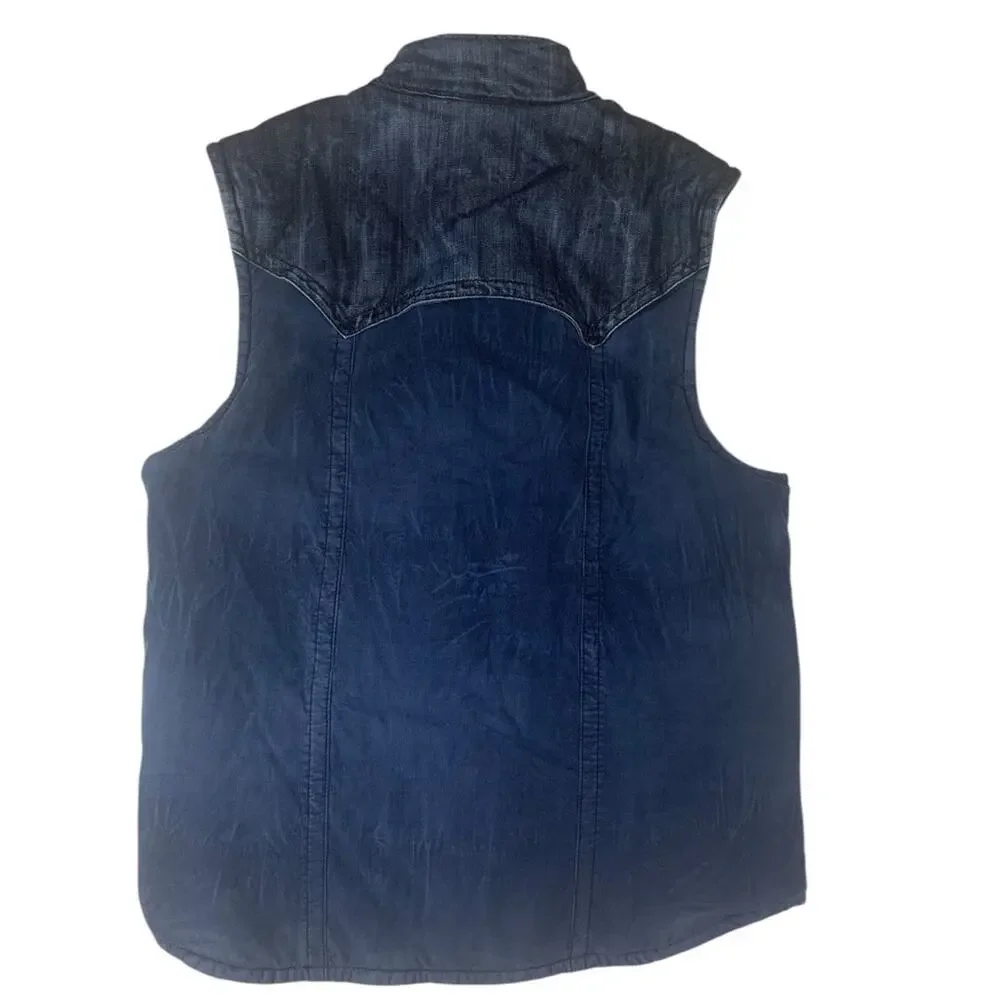 True Religion mens large puffer Indigo Denim Vest reversible logo